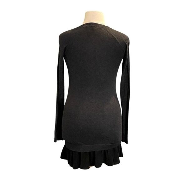 Rachel Rachel Roy Long Sleeve Crew Neck Gray Sweater Dress Black Ruffle Hem Sz L - Picture 3 of 6